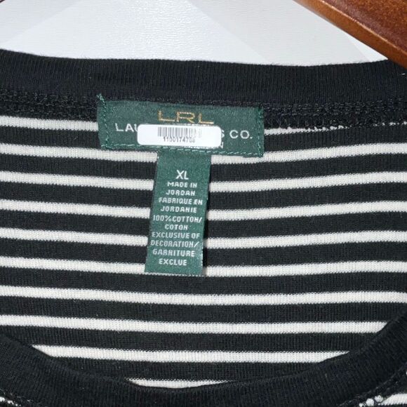 Ralph Lauren Jeans Co. Women's Black White Stripe Long Sleeve Knit Top Size XL - Picture 4 of 9